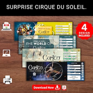 Editable CORTEO CIRQUE Du Soleil Surprise Reveal Gift Template. Corteo Cirque Show Keepsake Faux Gift Ticket. Event Stub. Printable Pdf.