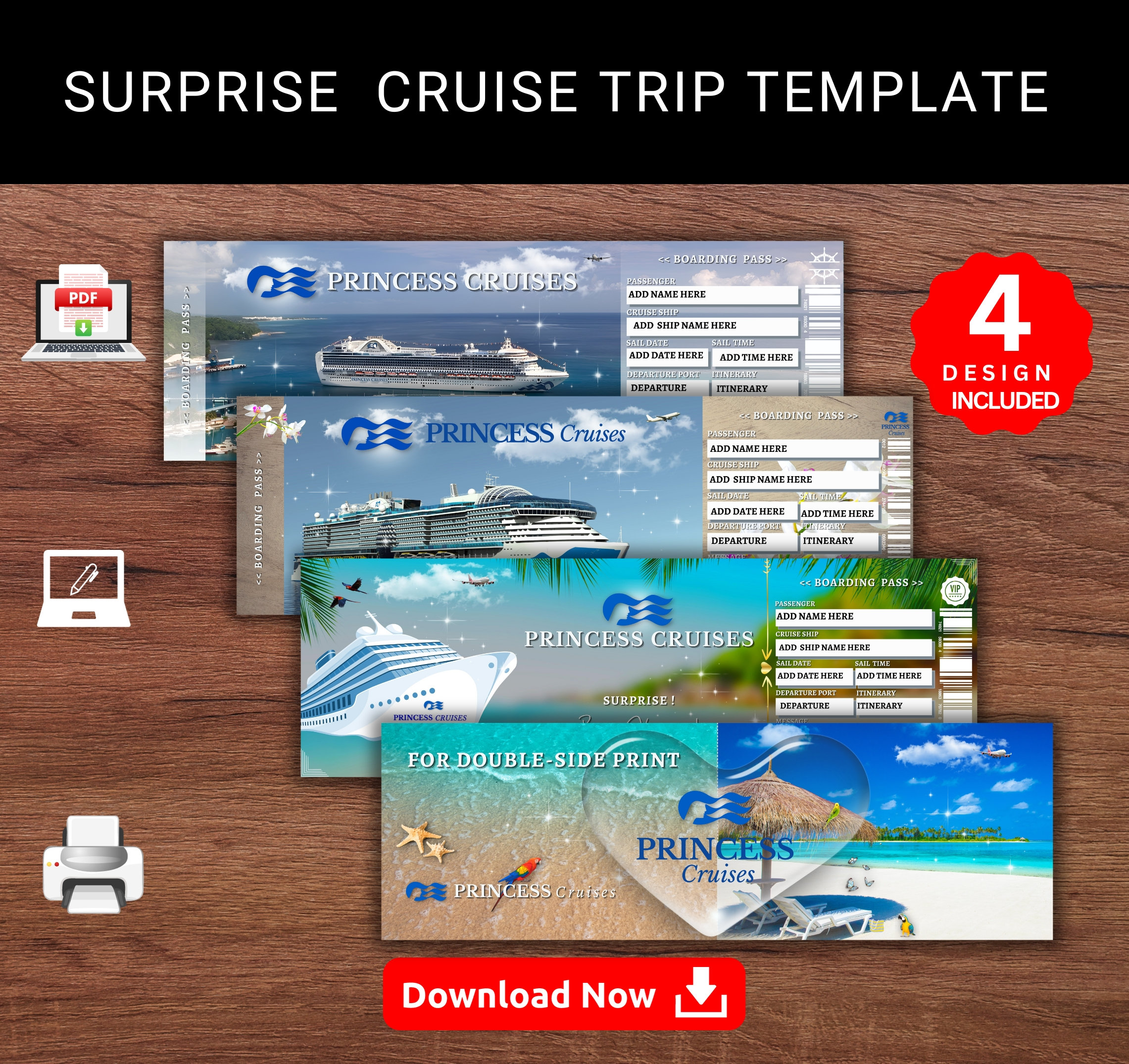 Editable PRINCESS Cruises Surprise Reveal Trip Gift Template. Princess ...