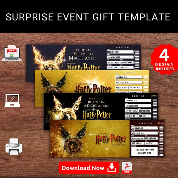 Editable CURSED CHILD Surprise Reveal Event Gift Template. Cursed Child Broadway Musical Keepsake Faux Gift Ticket. Editable &Printable Pdf.
