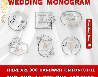 Wedding SVG Bundle: Bride & Groom Monogram, Save the Date (Digital Download)