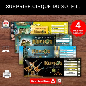 Editable KURIOS CIRQUE Du Soleil Surprise Reveal Gift Template. KURIOS Cirque Du Soleil Keepsake Faux Souvenir Gift Ticket. Printable Pdf.