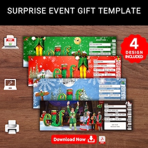 Bearbeitbare ELF Surprise Event Reveal Geschenkvorlage. Elf Broadway Musical Andenken Faux Souviner Geschenkkarte. Event Stub. Druckbare Pdf Datei