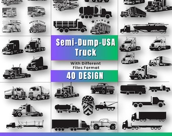 Semi Truck SVG Bundle: American Dump Truck Cut Files (40 Designs)