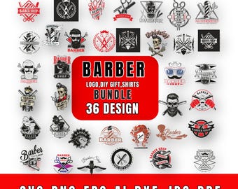 36 Barber SVG-PNG Bundle: Barbershop Vector Graphics, Hair dresser Logo (Digital Download)