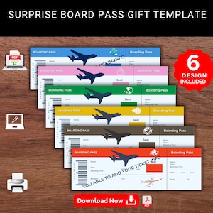 Modèle cadeau de carte d'embarquement personnalisable. Cadeau souvenir Faux souvenir Airlines. PDF imprimable et modifiable.