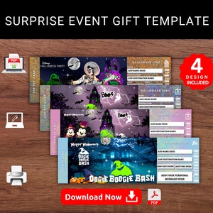 Bearbeitbare HALLOWEEN PARTY Surprise Event Geschenkvorlage. Oogie Boogie Bash Andenken Faux-Halloween-Party-Geschenk-Karte. Ausdruckbar & Pdf