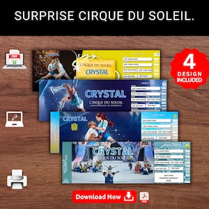 Editable CRYSTAL CIRQUE Du Soleil Surprise Reveal Gift Template. Crystal Cirque Show Keepsake Faux Gift Ticket. Event Stub. Printable Pdf.