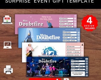 Bearbeitbares Mrs. Doubtfire Broadway Ticket - Surprise Event Reveal (PDF)