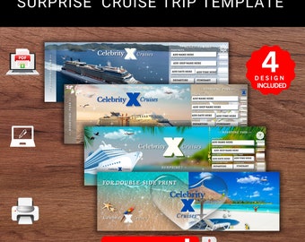 Editable Celebrity Cruise Trip Ticket: Surprise Vacation Reveal (Printable PDF)