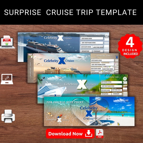 Editable CELEBRITY Cruises Surprise Reveal Trip Gift Template. Celebrity Cruises Keepsake Faux Souviner Boarding Pass Ticket. Printable Pdf