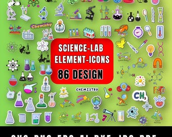 Science-Chemistry-Lab Icons  Bundle: Science Lab Elements (Svg-Png-Dxf-Jpg-Pdf-AI-Eps Files)