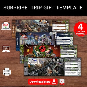 Bearbeitbare JURASSIC World- JURASSIC Park Surprise Trip Geschenkvorlage. Jurassic World- Park-Andenken-Geschenk-Karte. Druckbares Pdf.
