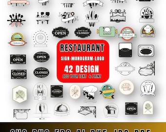 Restaurant Logo SVG-PNG  Bundle: Kitchen Monogram Chef Name Sign (Digital Download)