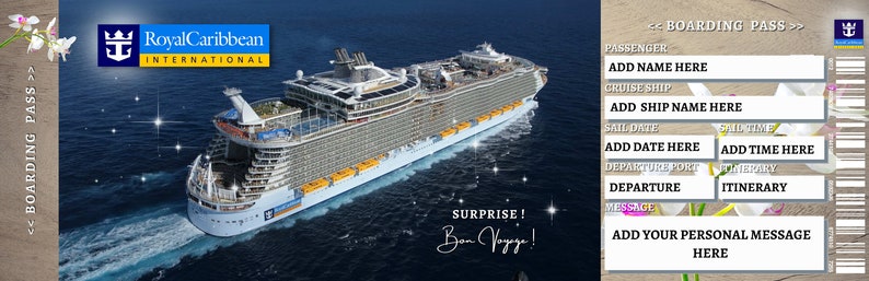 Editable ROYAL CARIBBEAN Cruise Surprise Reveal Trip Gift Template. RCCL Cruise Keepsake Faux ...