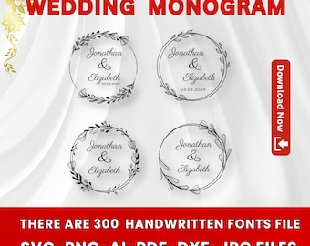 Wedding SVG Bundle: Bride and Groom Monogram, Save the Date (Digital Download)