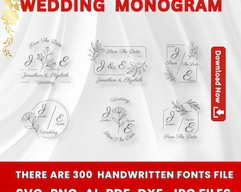 Wedding SVG Bundle: Bride and Groom Monogram, Save the Date (Digital Download)