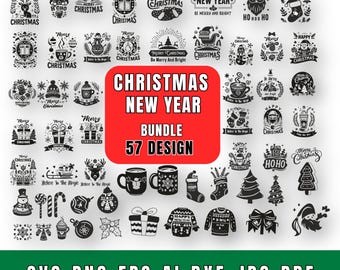 Christmas New Year SVG Bundle: 57 Festive Cut Files (Digital Download)