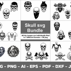 28 SKULLS  Svg  -Png  Bundle, Svg for Cricut, Skull Clipart, Skeleton svg, Skull Vector,DIY Project  Clipart Day of the Dead, Gothic, Tattoo