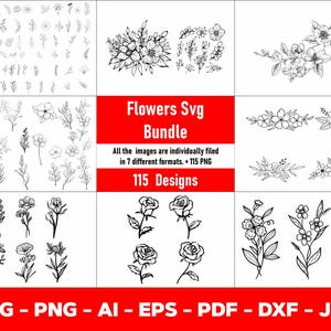 Wildflower SVG Bundle: Floral Bouquet, Botanical Designs (Digital Download)