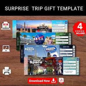 Editable KENNEDY SPACE Center Surprise Reveal Trip Gift Template ...