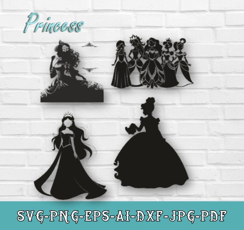 Princess SVG-PNG Bundle, Customizable Gift, Vector Princesses (digital ...