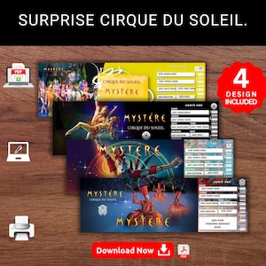 Editable MYSTERE CIRQUE Du Soleil Surprise Reveal Gift Template. Mystere Cirque Show Keepsake Faux Gift Ticket. Event Stub. Printable Pdf.