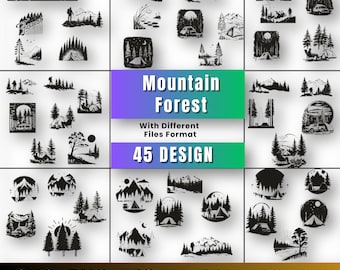 Mountain Forest SVG-PNG Bundle: Camping Scene, Woodland Design
