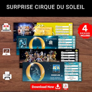 Editable 0 CIRQUE DU SOLEIL Surprise Reveal Gift Template. 0-Cirque Du Soleil Keepsake Faux Souvenir Gift Ticket. Event Stub. Printable Pdf