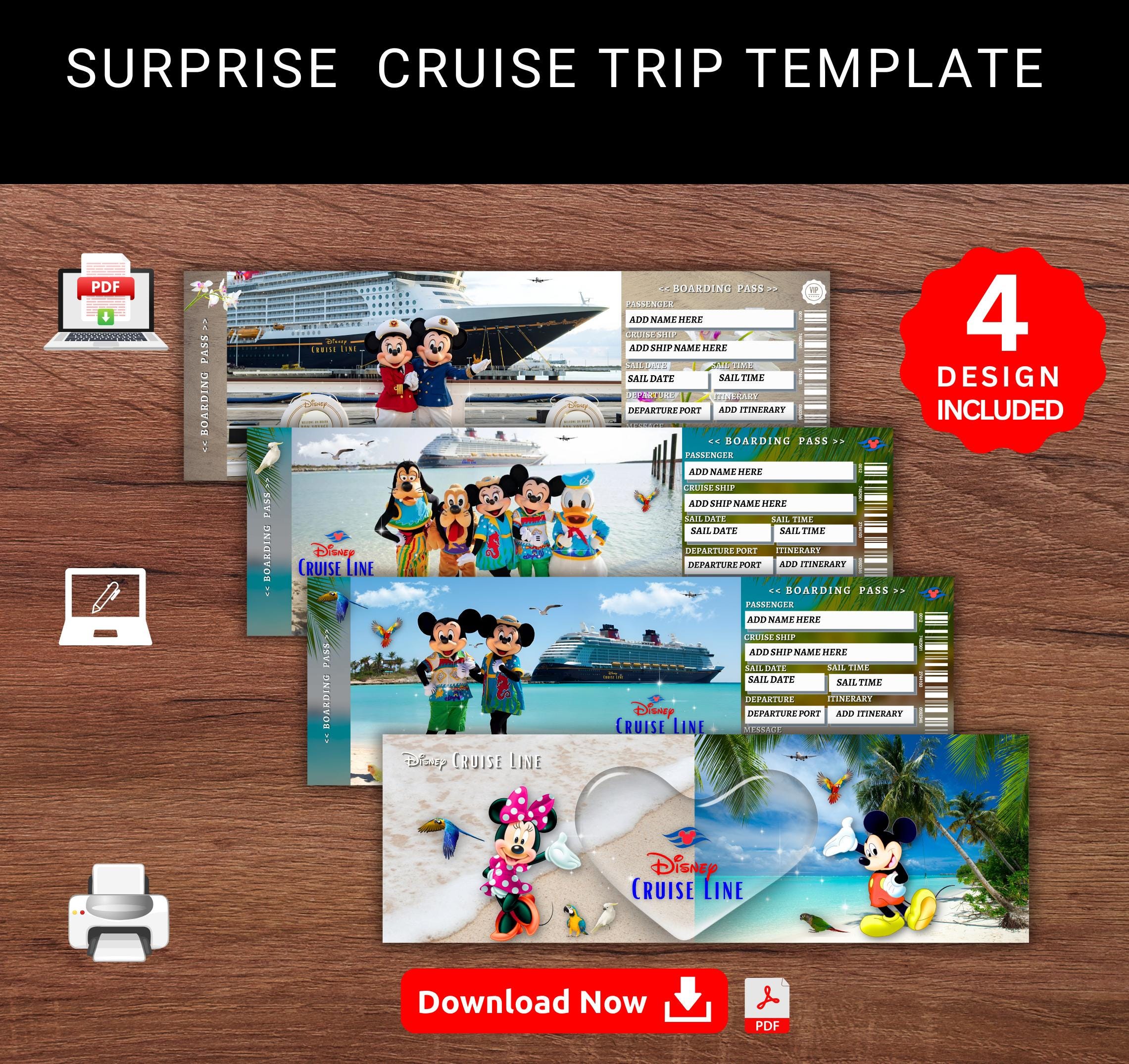 Editable DISNEY Surprise CRUISE Reveal Trip Gift Template. Disney-  Keepsake Faux Souviner Cruise Trip Boarding Pass Ticket. Printable Pdf.