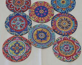 8 Pc Mandala Coasters w/ Holder