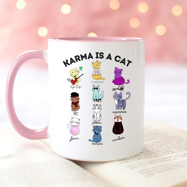 Stylish Karma Is A Cat Two Toned Ceramic Coffee Mug - 11 oz - Ideal for Cat Lovers