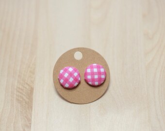 Button Earrings | Pink Gingham Earrings