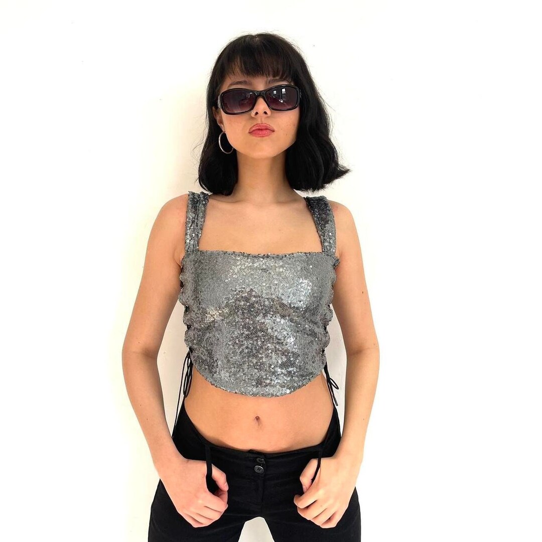 Silver Sequin Steel Boned Corset Top main image 1