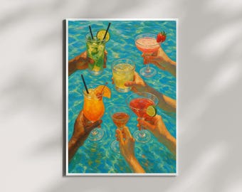 À votre santé, impression d'art mural tendance, art mural cocktail, téléchargement numérique, impression numérique d'art de boisson, art imprimable, décoration murale, boissons au bord de la piscine