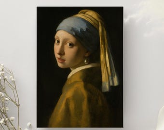 Téléchargement d'art classique vintage décoration murale art imprimable, décoration d'intérieur, réplique hommage à la galerie d'antiquités, fille à la perle, boucle d'oreille