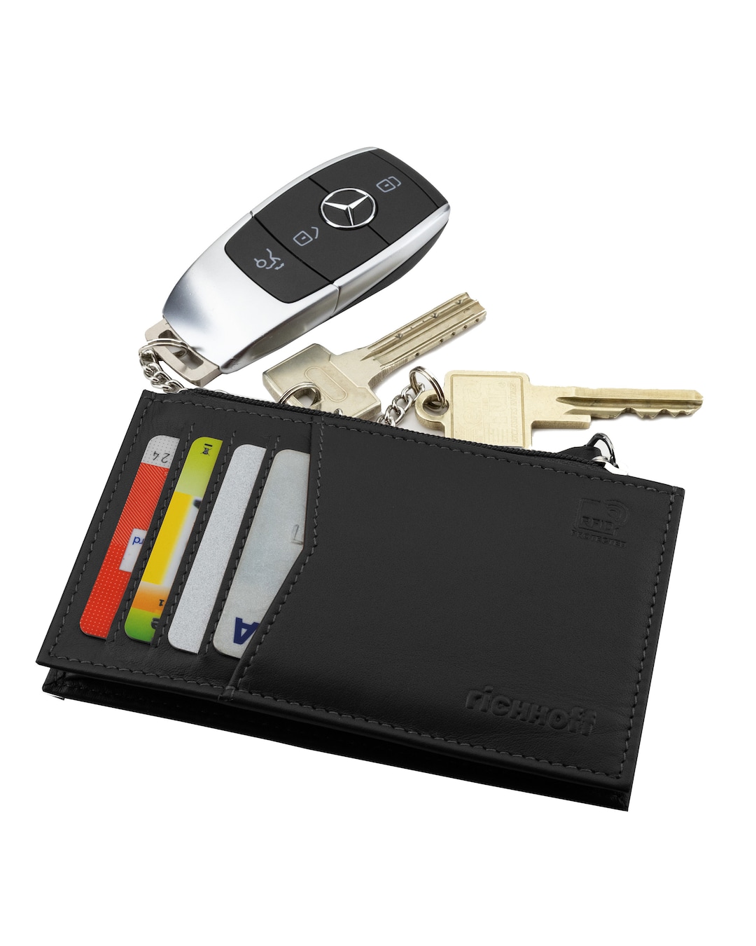Leder Schlüsselanhänger Hülle - Mit Reißverschluss Für Autoschlüssel