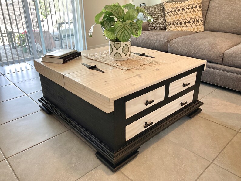 Farmhouse Style Wood Coffee Table With Drawers and Storage - Etsy