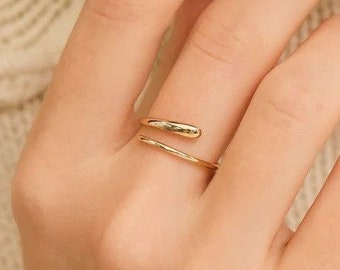 Spiral Ring, 14k Solid Gold Ring, Gold Adjustable Wedding Ring, Open Ring For Women, Dainty Promise Ring, Christmas, Gold Stacking Ring