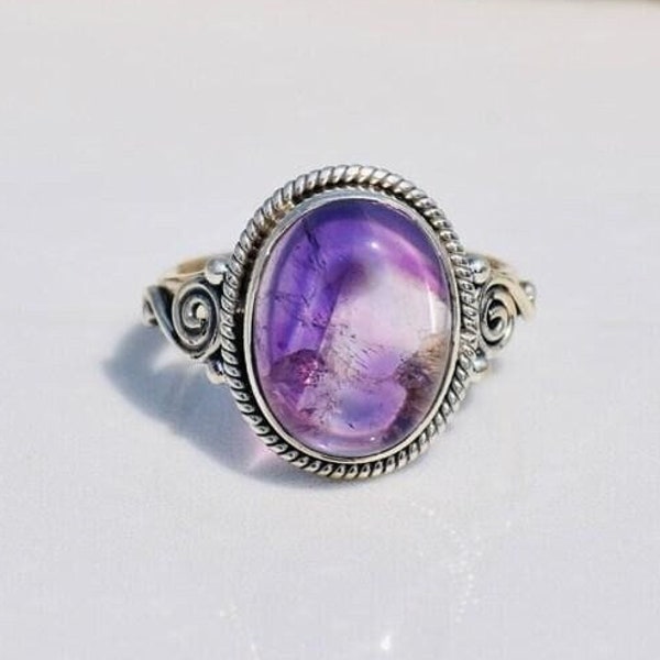 Amethyst Statement Ring - Handmade Sterling Silver Gemstone Jewelry for Weddings, Boho Style, Delicate Ring, Promise Ring, Healing Crystal