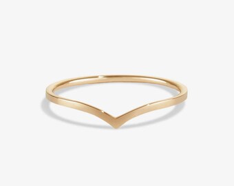 Chevron Ring, 14K Solid Gold Ring, Gold Chevron Ring, Curved Ring, V Shape Ring, Wedding Band Ring, Dainty Gold Ring, Gold Delicate Ring