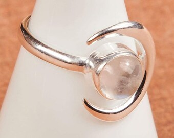 Handmade Half Moon Moonstone Ring, Rainbow Moonstone Ring, Round Moonstone Ring, Adjustable Ring, Blue Fire Moonstone Ring, Promise Ring