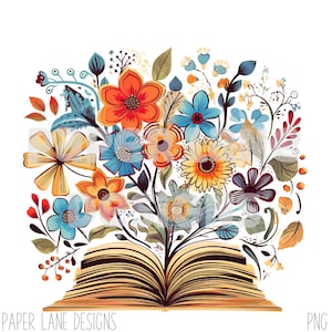 Floral book clipart Sublimation Floral sublimation Vintage  Flowers design png, book clipart flowers png