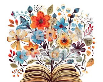 Bloemenboek clipart Sublimatie Bloemen sublimatie Vintage Bloemen ontwerp png, boek clipart bloemen png