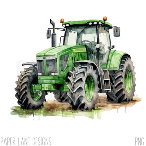 Op de afbeelding: Een groene en zwarte tractor met grote banden. De tractor is geverfd in een felgroene kleur met zwarte accenten. De tractor heeft een grote voorruit en een zwarte uitlaatpijp.