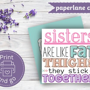 Funny sister card with matching envelope. Printable digital file. Happy birthday. Cards for men. Boys
