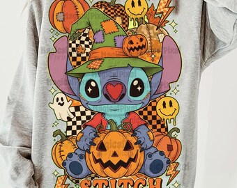 Patchwork Stitch Halloween Shirt, Ghost Pumpkin Retro Fall Png, Spooky Cute Sublimation, Trick or Treat, Trendy Autumn png, Fall Girly png