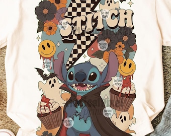 Retro Halloween Stitch Shirt Png, Magical Kingdom Png, Halloween Party 2025 Png, Trick Or Treat, Checkered Spooky Season, Pumpkin Season Png