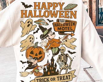 レトロなミッキーミニーのハロウィンゴースト PNG（デジタル