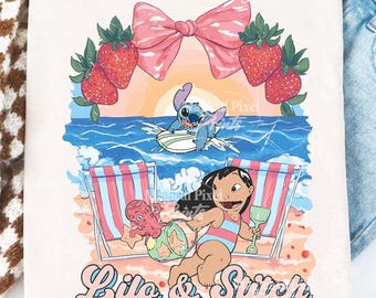 Summer Stitch Coquette Shirt Png, Retro Lilo And Stitch Png, Magical Coquette Png, Cartoon Character Shirt Png Design, Family Trip 2025