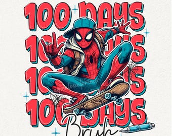 Retro 100 Days Bruh Png, Spider Cartoon Character Png, Happy 100 Days Of School Cartoon Png, Gift For Kid School Shirt Png, Level 100 Png